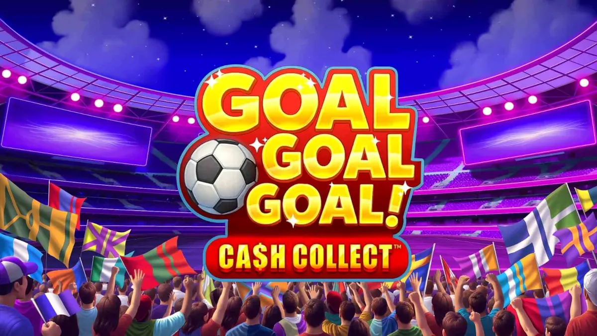 Tampilan visual slot Goal Goal Goal: Cash Collect dengan tema stadion sepak bola.