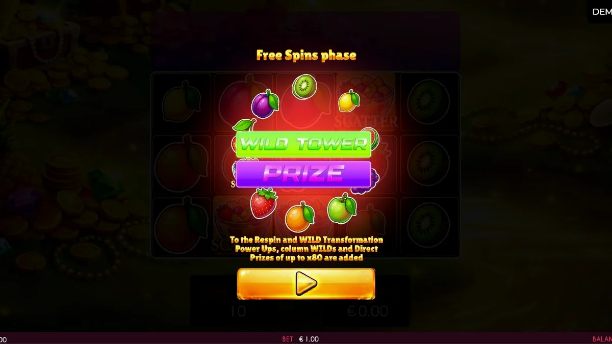 Tampilan visual ceria dan penuh warna dari slot Fruits Madness dengan simbol buah-buahan segar.